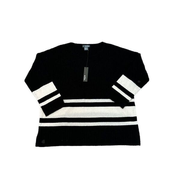 NWT Griffen Colorblock Wool & Cashmere Crewneck Sweater Black & White Size Large - Picture 1 of 3